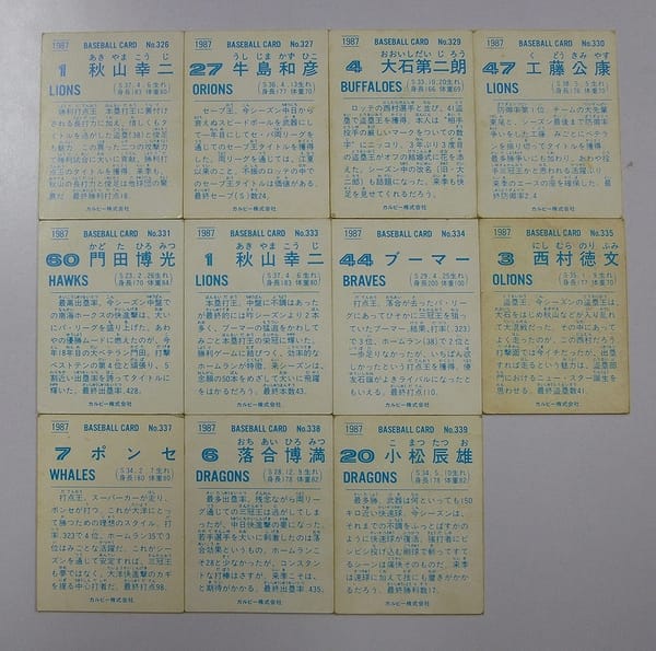 カルビー プロ野球カード 87年 金枠 11枚 秋山 牛島_2