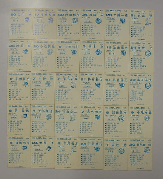 カルビー プロ野球チップスカード 1986　当時物　No.1～30_2