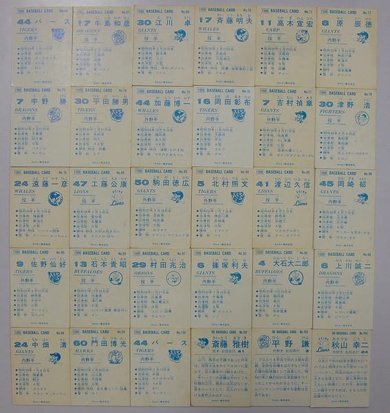 カルビープロ野球チップスカード 1986年　No.64～104　当時物_2