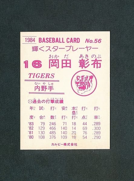 カルビー プロ野球カード 1984年 No.56 岡田彰布_2