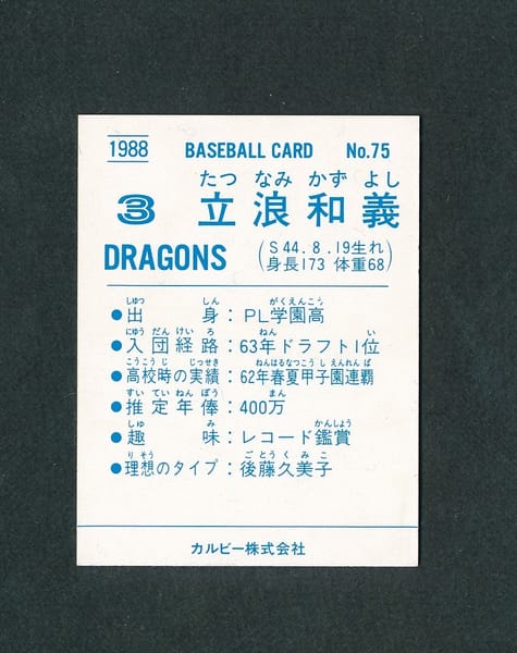 カルビー プロ野球カード 1988年 No.75 立浪_2