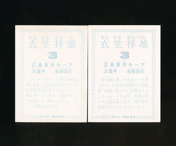 カルビー プロ野球カード 1978年 広島カープ 衣笠_2