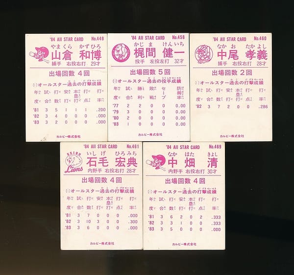 カルビー プロ野球 カード 1984年 449 458 460 461_2