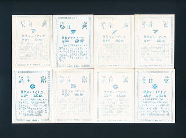 カルビー プロ野球 カード 1978年 巨人 柴田勲 高田繁_2