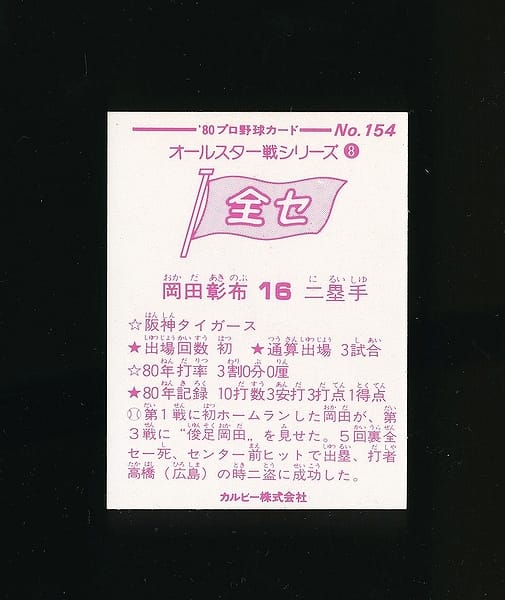 カルビー プロ野球 カード 1980年 No.154 岡田彰布_2