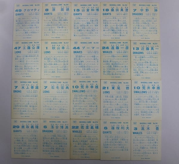 カルビー プロ野球チップス カード 87年 349～381 20枚_2