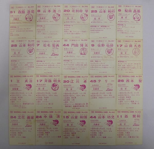 カルビー 当時 プロ野球カード 1982年 No.343～450 20枚_2