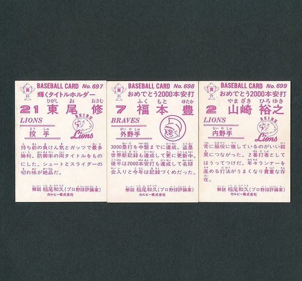 カルビー プロ野球 カード 1983年 No.697 698 699 金枠_2