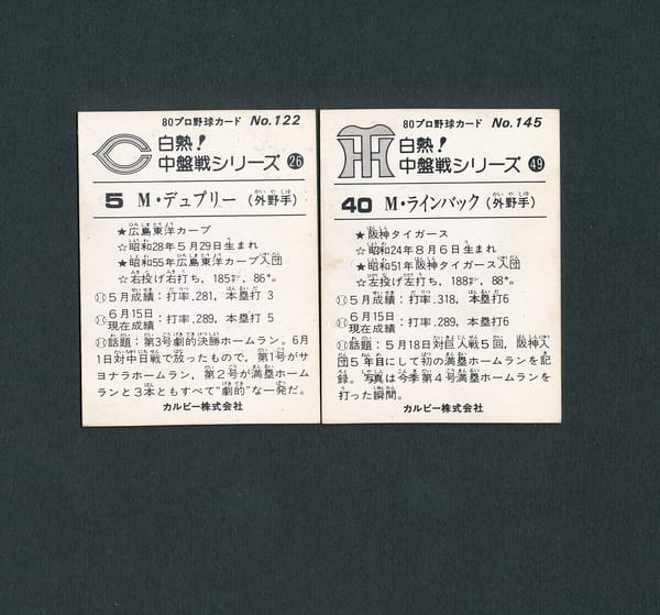 カルビー プロ野球カード 80年 No.122 No.145 裏黒_2