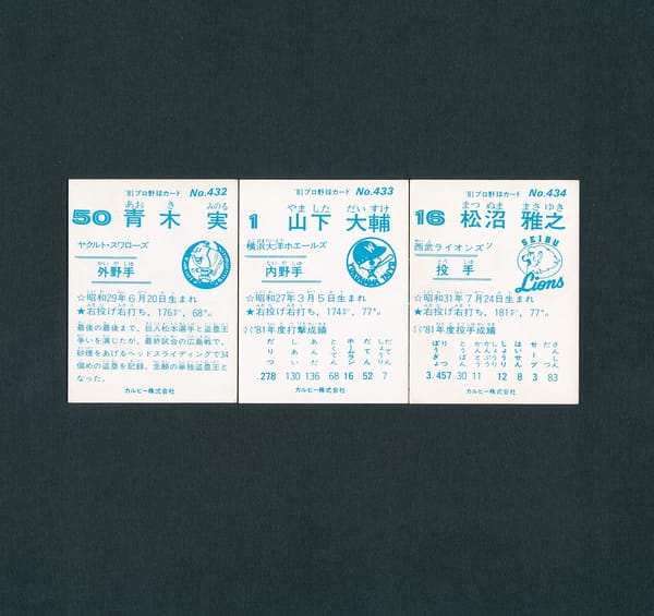 カルビー プロ野球 カード 1981年 No.432 433 434_2