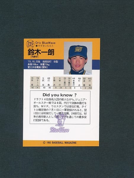 ベースボールカード イチロー ルーキーカード BBM 1993 鈴木一朗 - www.nhm.psu.ac.th