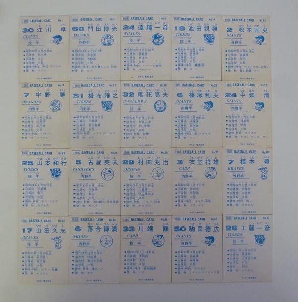 カルビー プロ野球 カード 1986年版 No.1～172 40枚まとめ_3