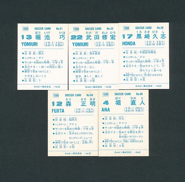 買取実績有!!】カルビー 日本リーグ サッカー カード 88年版 No.21 23 ...