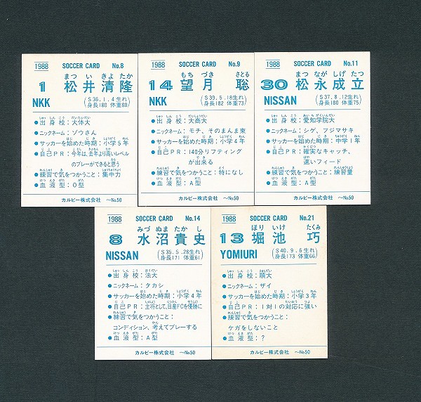 カルビー 日本リーグ サッカー カード 88年版 No.8 9 11 14 21_2