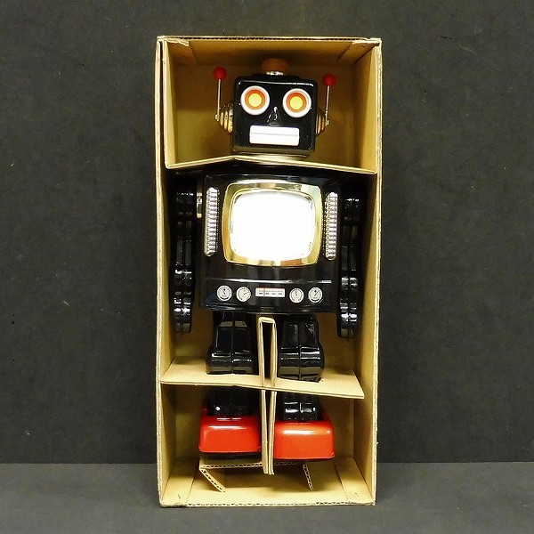 メタルハウス 日本製  ブリキ テレビロボット 黒 全高約30cm_2