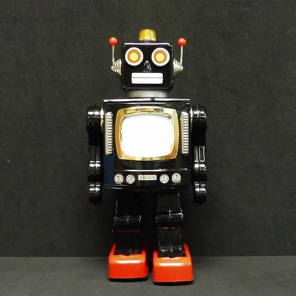 メタルハウス 日本製  ブリキ テレビロボット 黒 全高約30cm_3