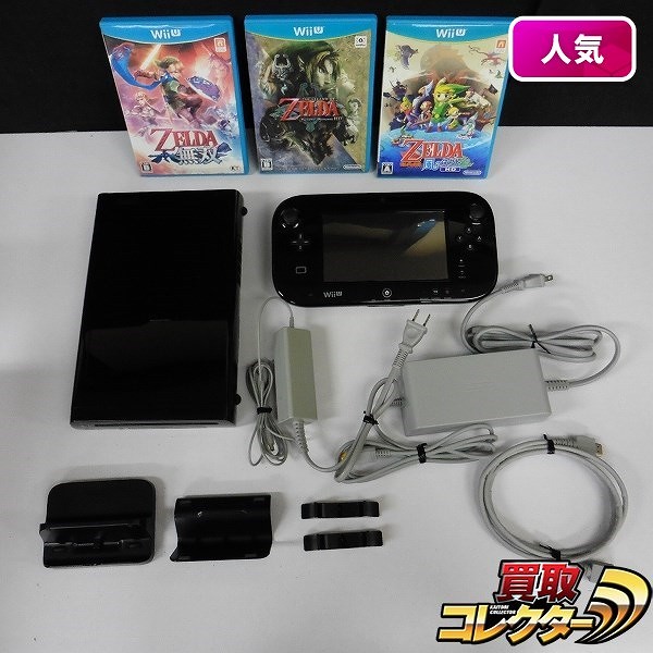 任天堂 Wii U 32GB 黒 & ゼルダシリーズ ソフト ゼルダ無双 ゼルダの伝説 風のタクト HD 他_1