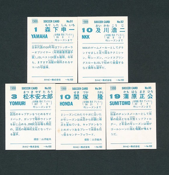 買取】カルビー 日本リーグ サッカーカード 88年 91 森下申一 92 及川 