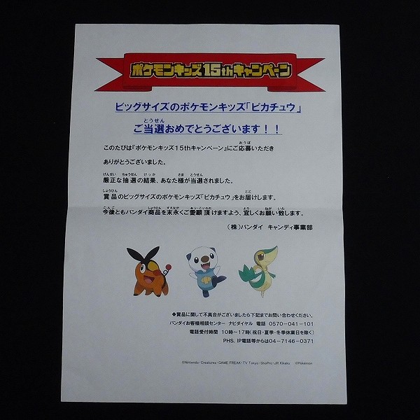 買取】ポケモンキッズ ビッグサイズピカチュウ 15thキャンペーン 当選 