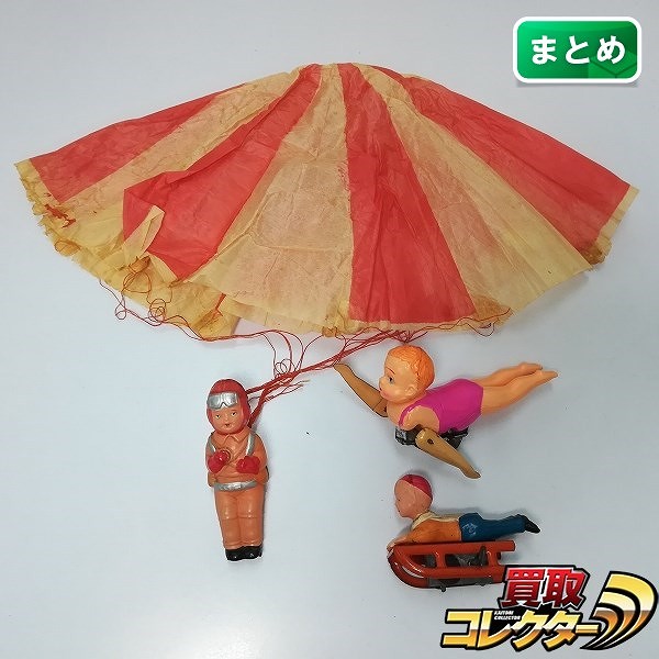 セルロイド製  パラシュート ゼンマイ 水泳 ソリに乗る少女