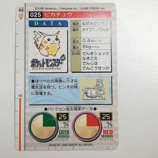 買取】カードダス ポケットモンスター 第1弾 No.025 ピカチュウ 赤背景
