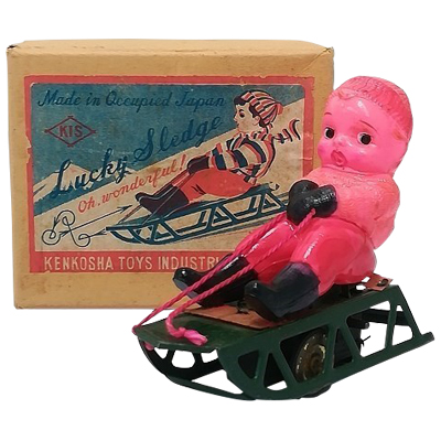 LUCKY SLEDGE セルロイド ソリに乗る少年 オキュパイドジャパン